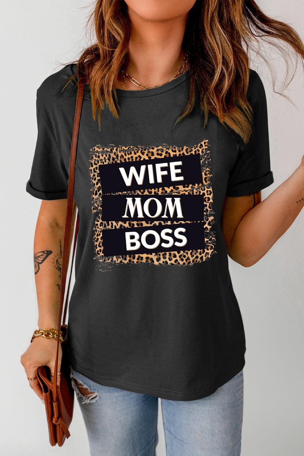 WIFE MOM BOSS Leopard Graphic Tee - BELLATRENDZ
