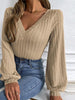 Cable-Knit V-Neck Long Sleeve Knit Top