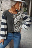 Leopard Striped Round Neck Long Sleeve Tee - BELLATRENDZ