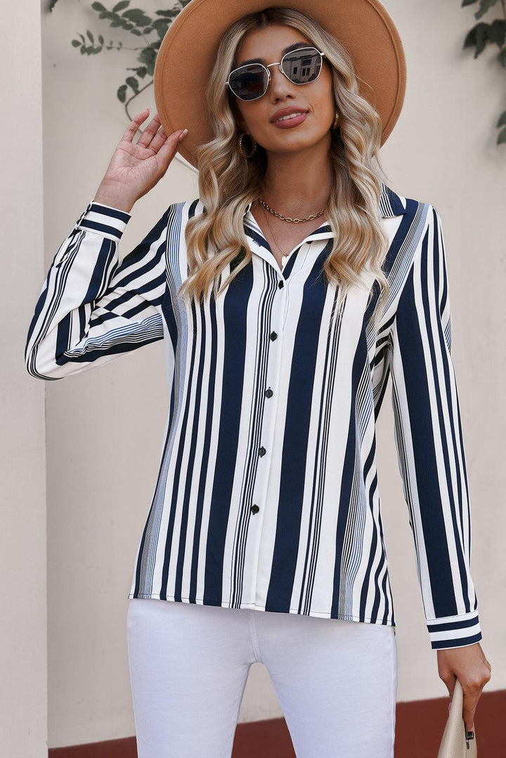 Striped Button-Down Long Sleeve Shirt - BELLATRENDZ