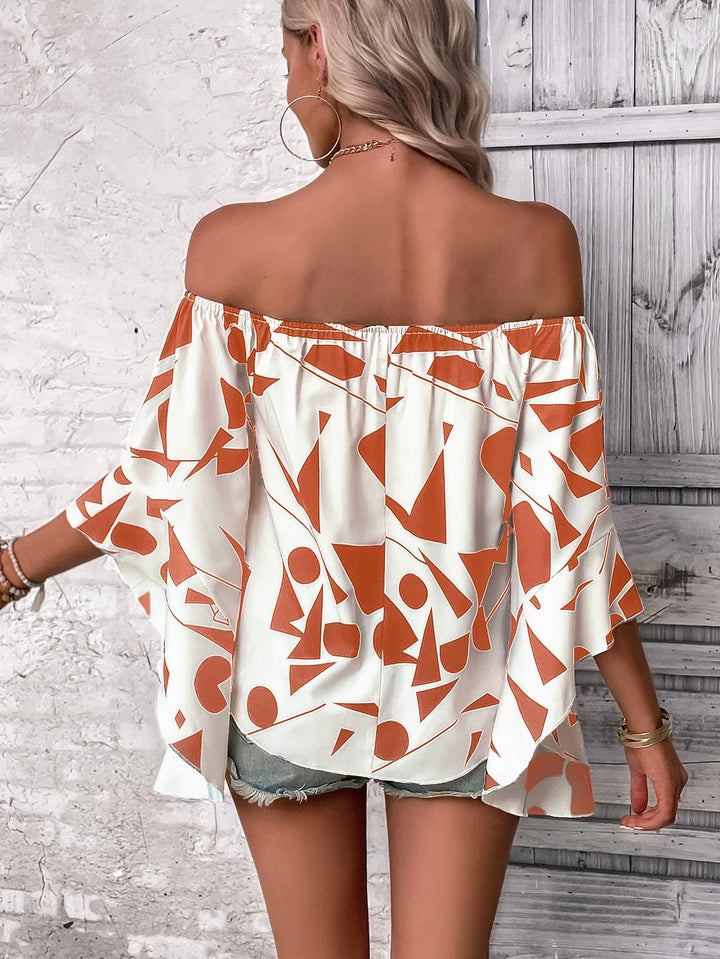 Printed Off-Shoulder Bell Sleeve Blouse - BELLATRENDZ