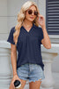 Ruched Johnny Collar Short Sleeve Blouse