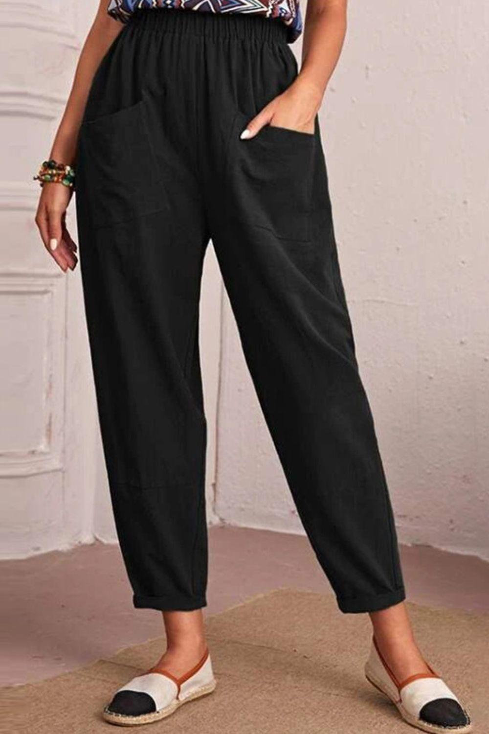 Elastic Waist Pocket Tapered Pants - BELLATRENDZ