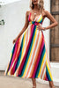 Multicolored Stripe Crisscross Backless Dress - BELLATRENDZ