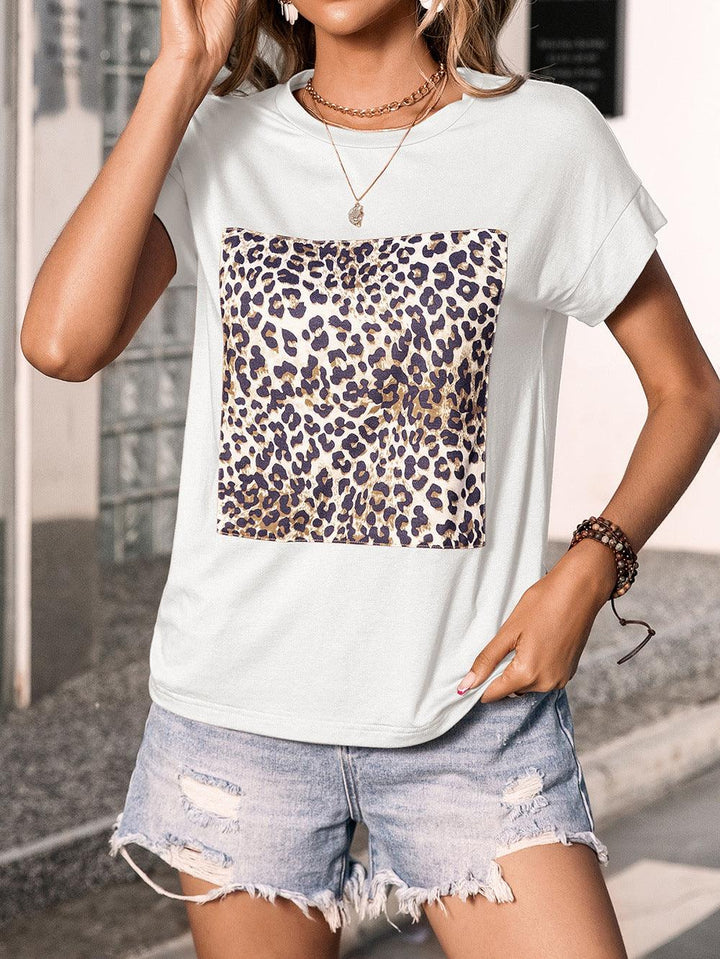 Leopard Graphic Round Neck Tee - BELLATRENDZ