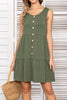 Decorative Button Scoop Neck Sleeveless Tiered Dress