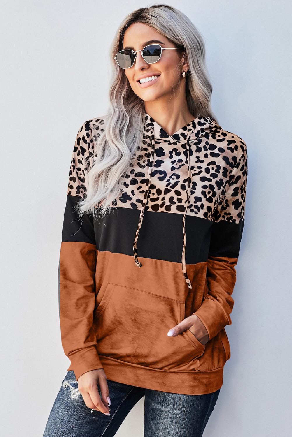 Leopard Color Block Hoodie - BELLATRENDZ