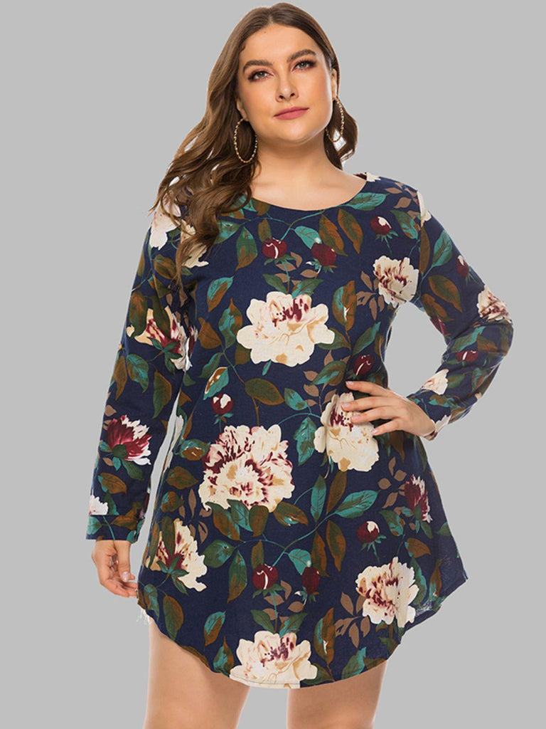 Full Size Floral Long Sleeve Mini Dress - BELLATRENDZ