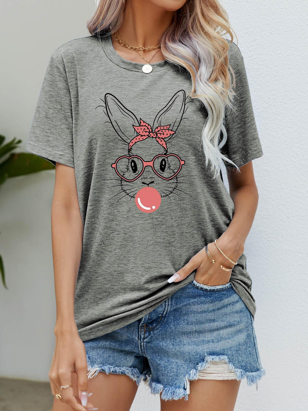 Easter Bunny Graphic Round Neck T-Shirt - BELLATRENDZ