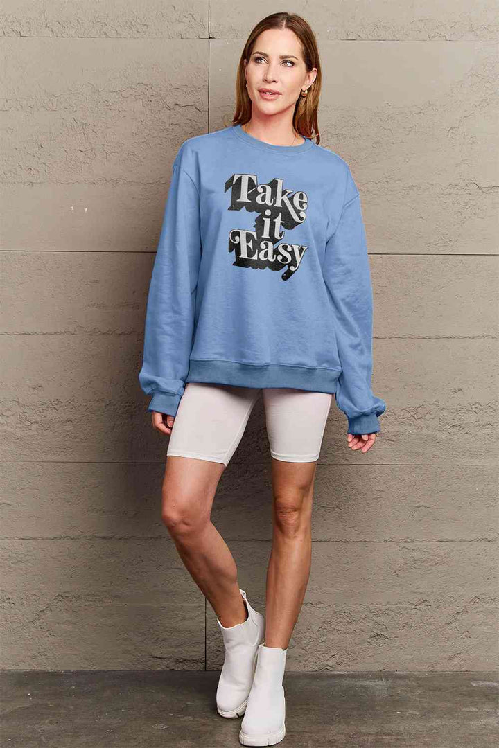 Simply Love Full Size TAKE IT EASY Graphic Sweatshirt