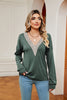 Contrast V-Neck Long Sleeve Blouse