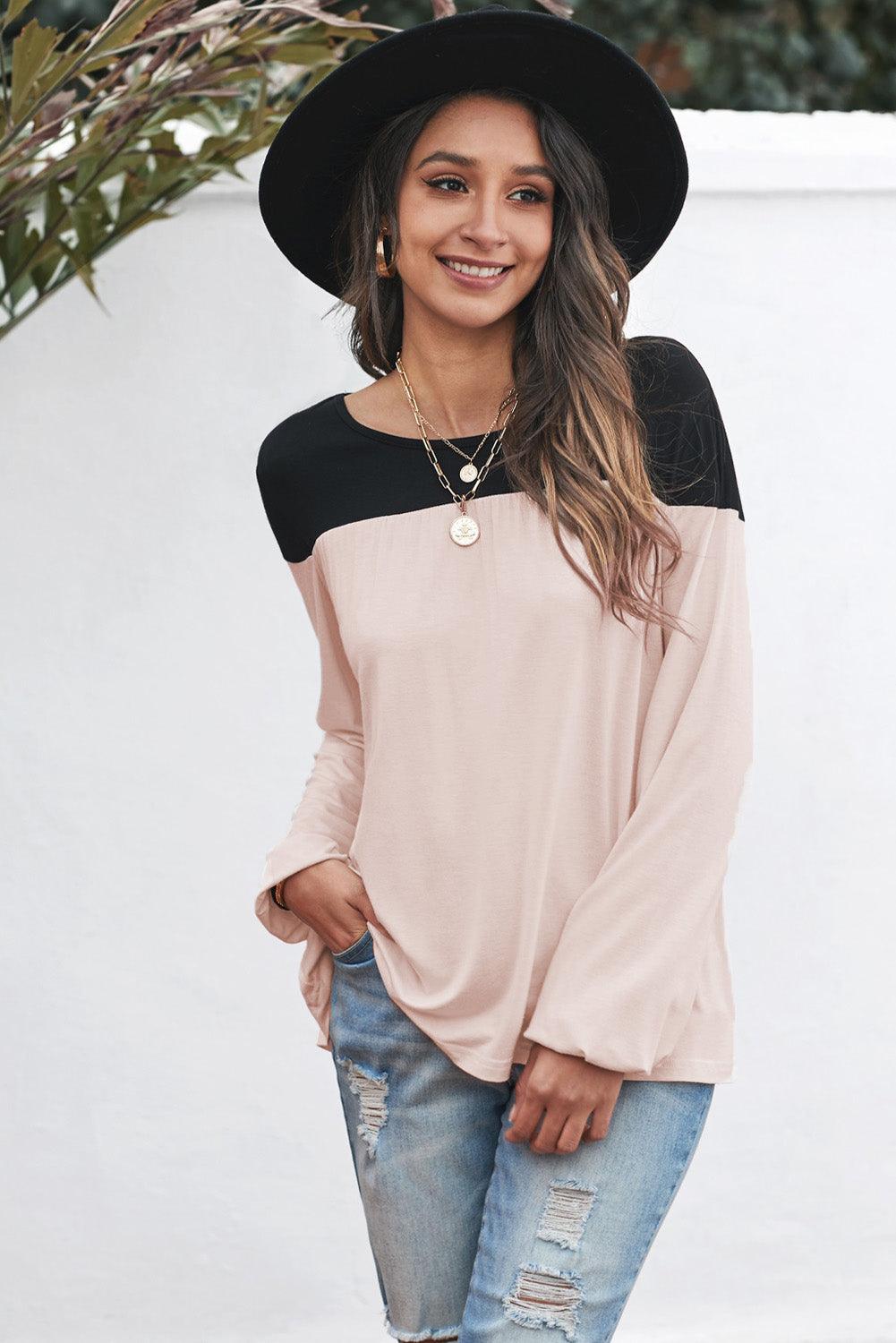 Contrast Balloon Sleeve Blouse - BELLATRENDZ