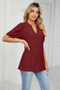 Eyelet Short Puff Sleeve Notched Neck Top