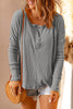 Waffle Knit Henley Long Sleeve Top