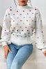 Pom-Pom Trim Mock Neck Long Sleeve Pullover Sweater