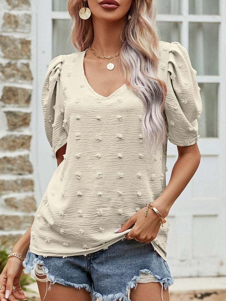 Swiss Dot Short Puff Sleeve Top - BELLATRENDZ