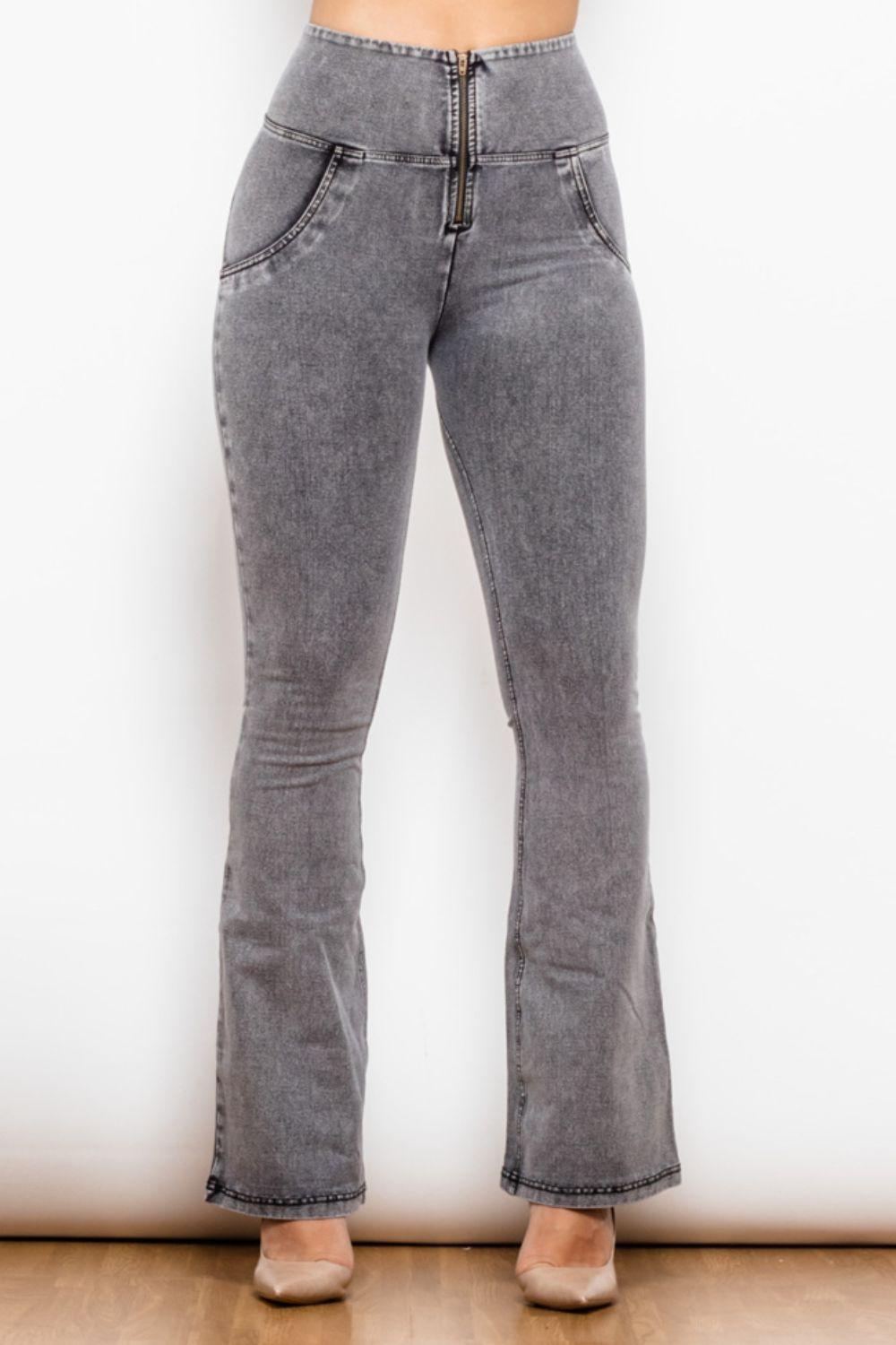 Zip Detail Flare Long Jeans