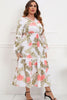 Plus Size Spliced Lace Surplice Balloon Sleeve Maxi Dress