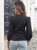 Contrast V-Neck Puff Sleeve Blouse - BELLATRENDZ