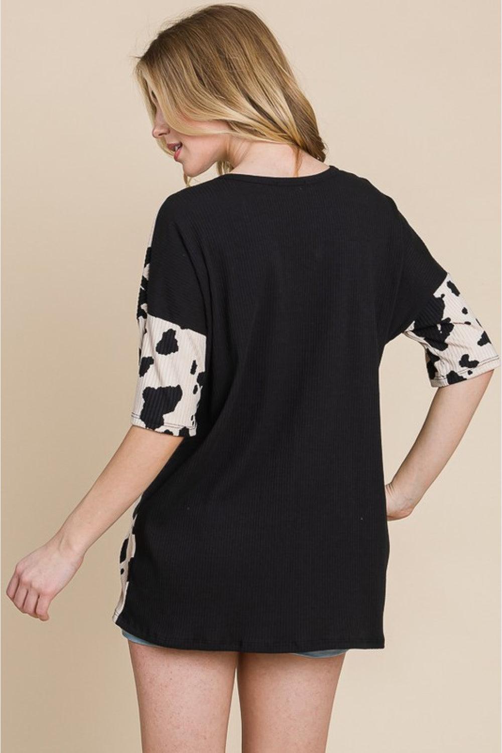 BOMBOM Rodeo Love Ribbed Animal Contrast Tee - BELLATRENDZ