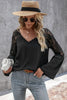 V-Neck Spliced Lace Flare Sleeve Top - BELLATRENDZ