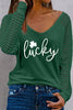 LUCKY V-Neck Raglan Sleeve Blouse