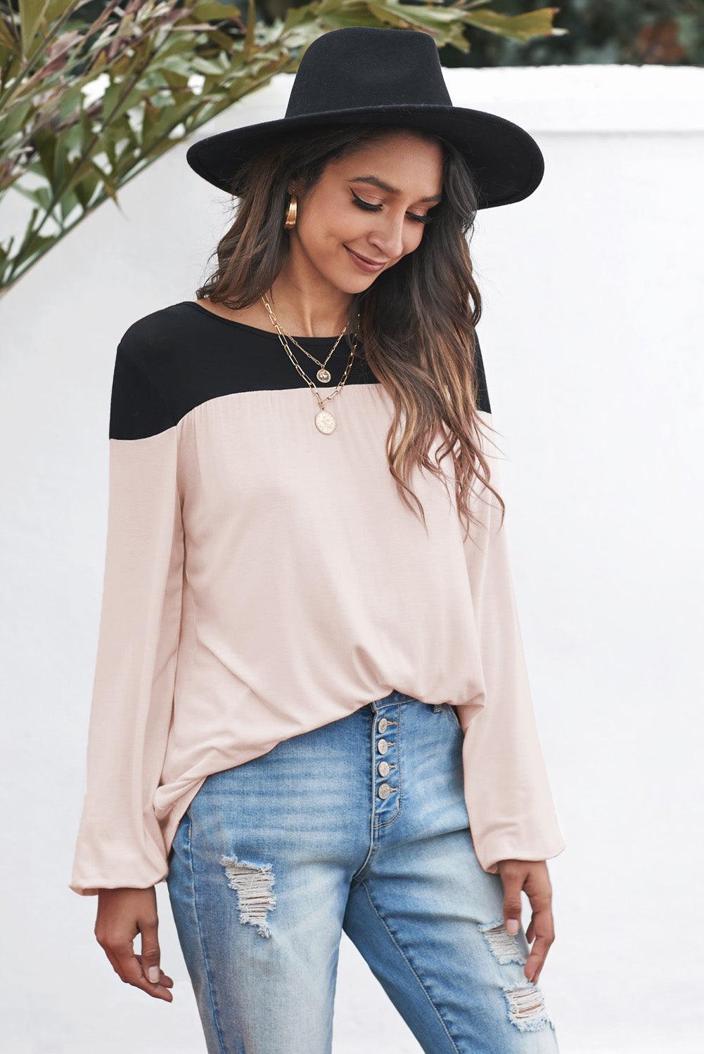 Contrast Balloon Sleeve Blouse - BELLATRENDZ