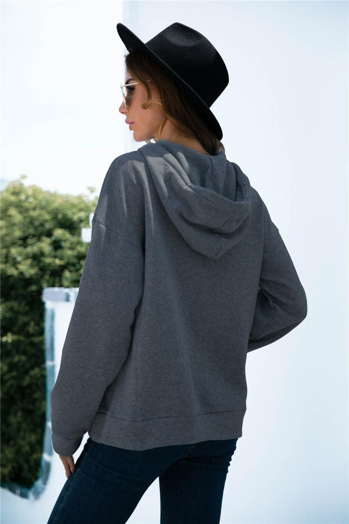 Quarter Snap Drawstring Hoodie with Kangaroo Pocket - BELLATRENDZ