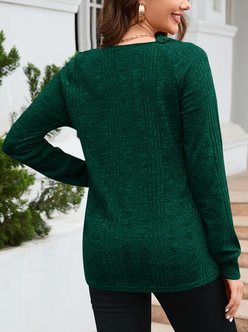 Texture Round Neck Long Sleeve Knit Top