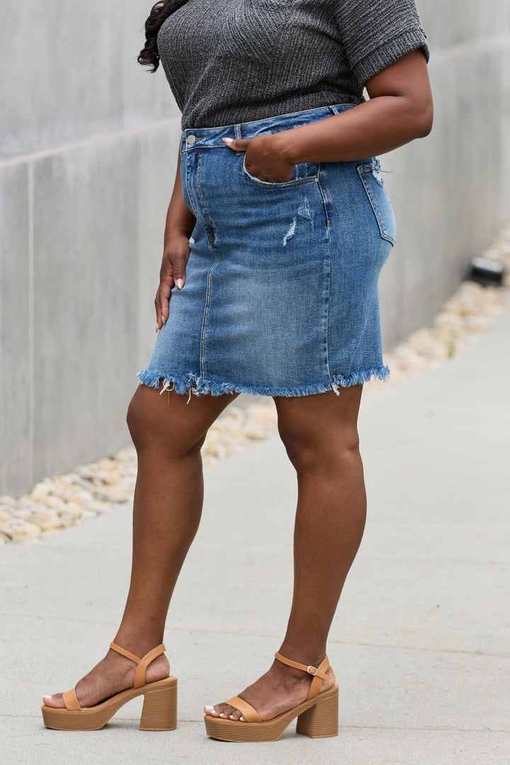 RISEN Amelia Full Size Denim Mini Skirt - BELLATRENDZ