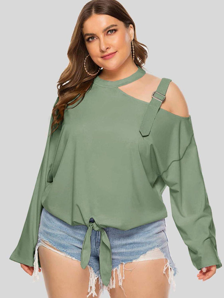 Plus Size Cold-Shoulder Tied Top - BELLATRENDZ