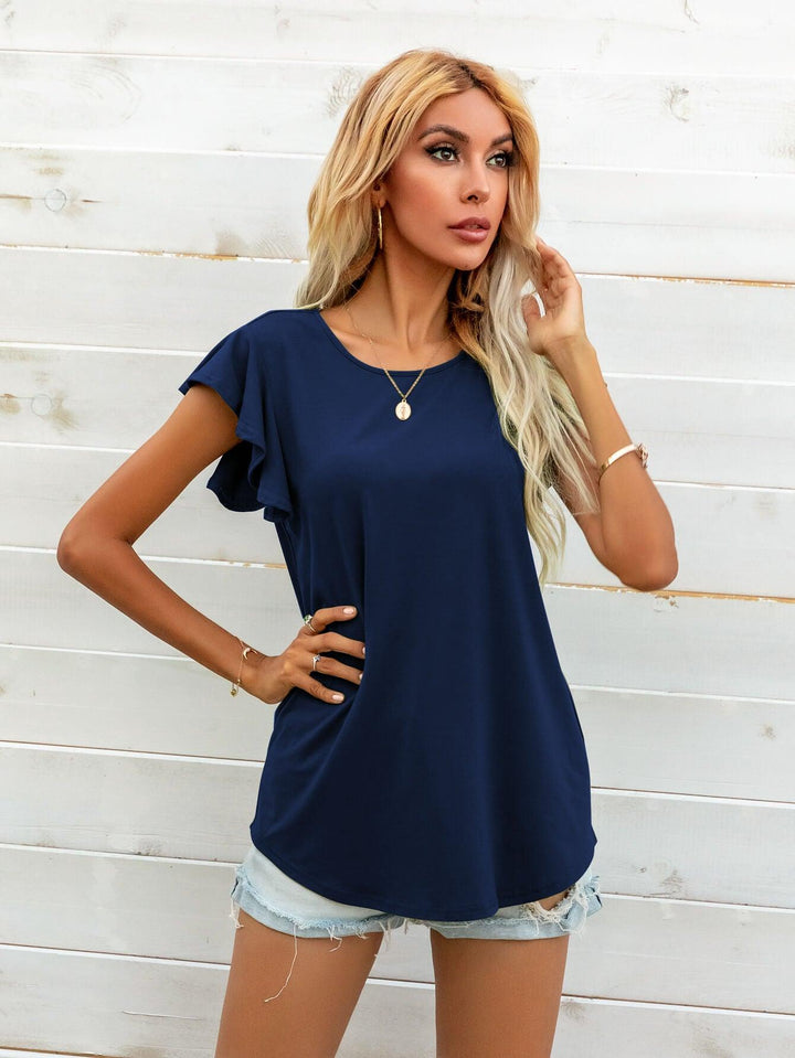 Round Neck Butterfly Sleeve Top - BELLATRENDZ