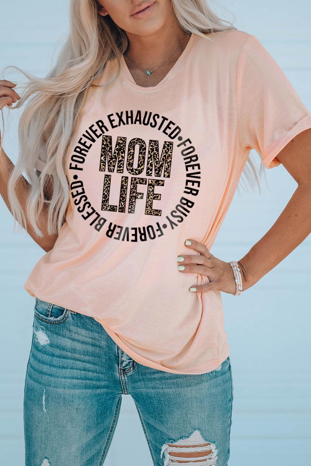 MOM LIFE Leopard Graphic Cuffed Tee - BELLATRENDZ