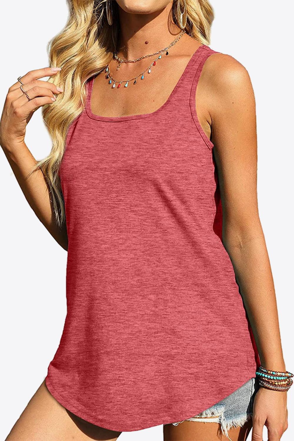 Curved Hem Square Neck Tank - BELLATRENDZ