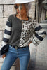 Leopard Striped Round Neck Long Sleeve Tee - BELLATRENDZ