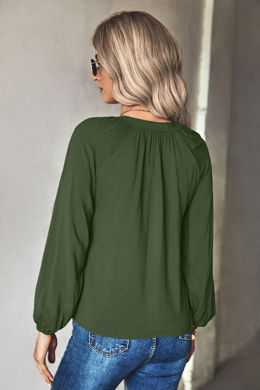 Gathered Detail Tie-Neck Blouse - BELLATRENDZ