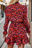 Heart Printed Mock Neck Flounce Sleeve Dress