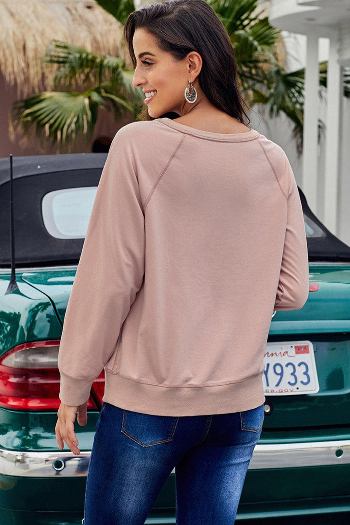 Round Neck Raglan Sleeve Exposed Seam Sweatshirt - BELLATRENDZ