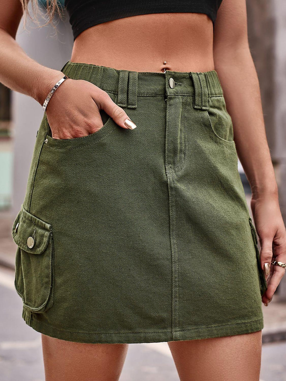 Denim Mini Skirt with Pockets - BELLATRENDZ