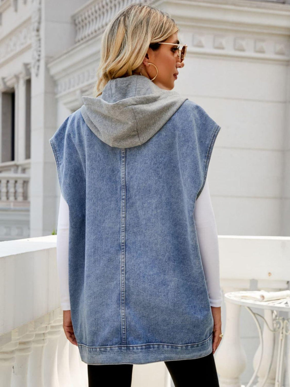 Hooded Sleeveless Denim Top with Pockets - BELLATRENDZ