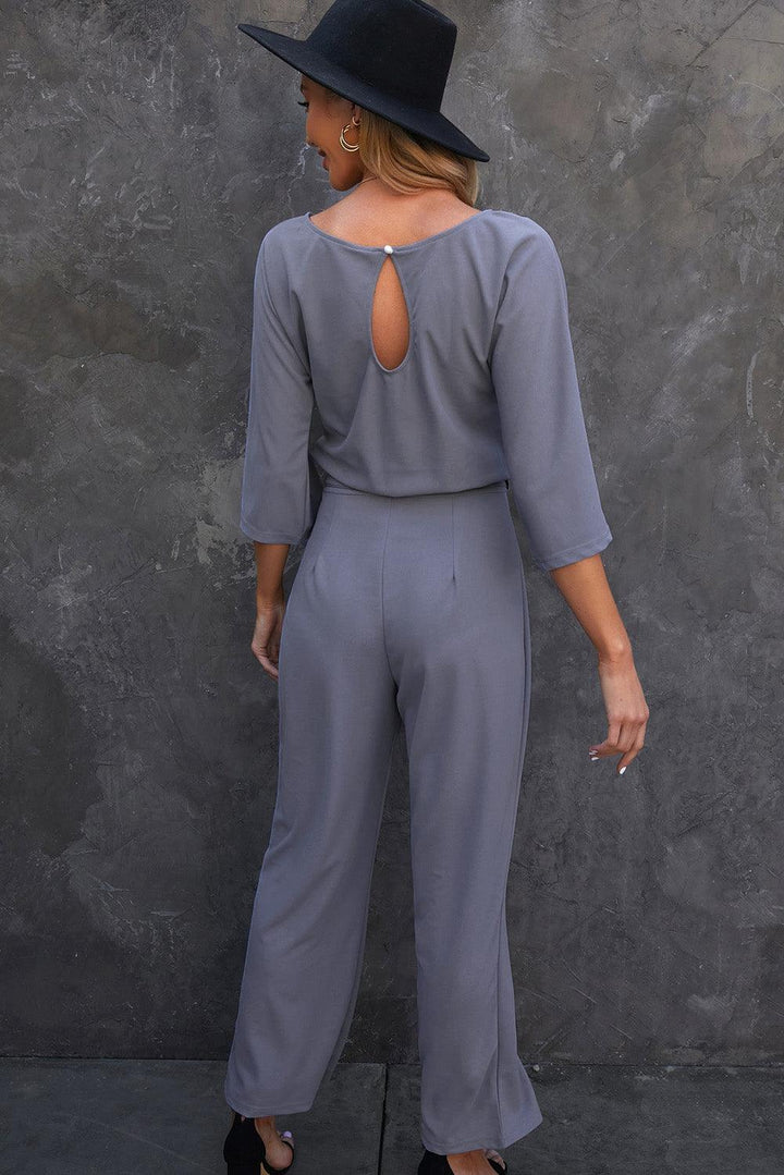 Belted Three-Quarter Sleeve Jumpsuit - BELLATRENDZ