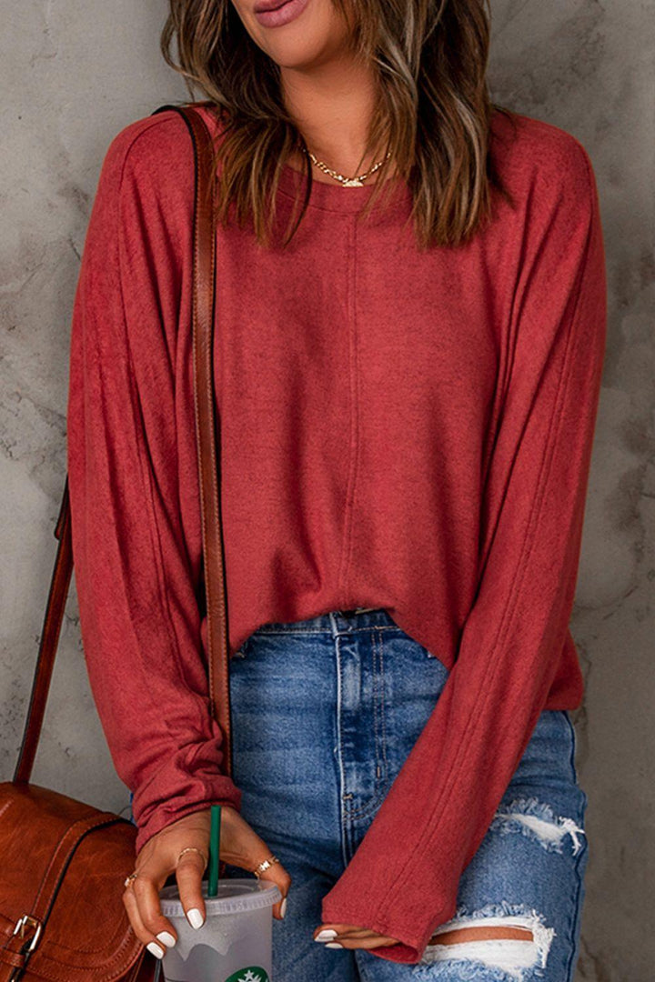 Seam Detail Round Neck Long Sleeve Top - BELLATRENDZ