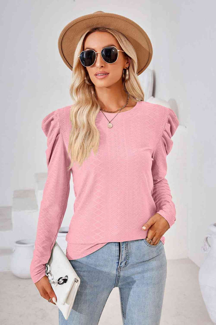 Round Neck Puff Sleeve Blouse