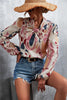 Printed Tie Neck Puff Sleeve Blouse - BELLATRENDZ