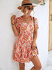 Floral Tie Neck Puff Sleeve Tiered Dress - BELLATRENDZ