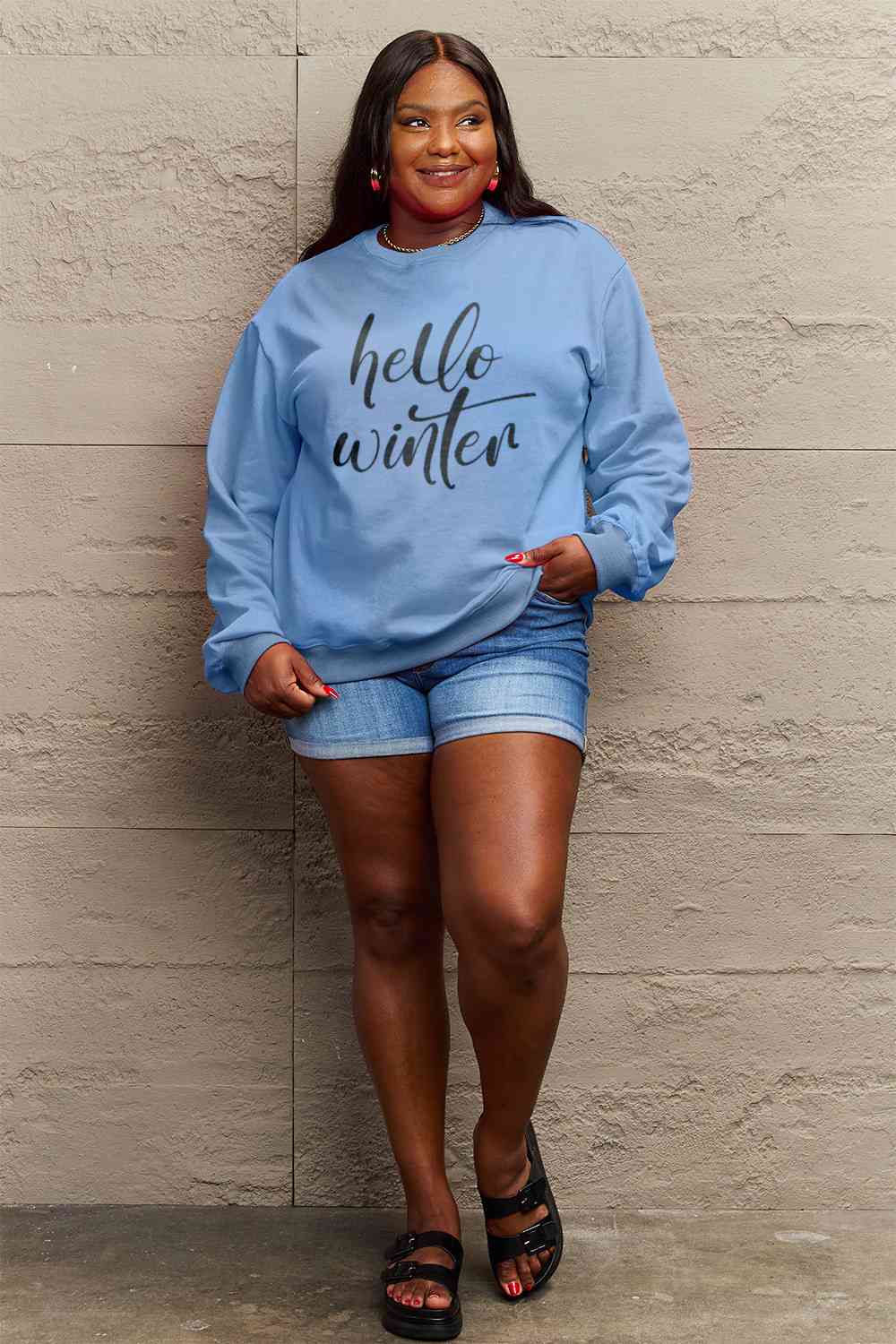 Simply Love Full Size HELLO WINTER Graphic Sweatshirt