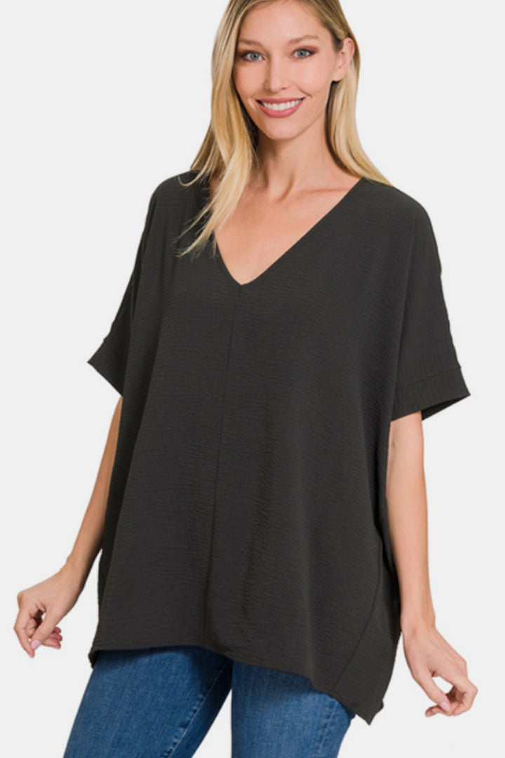 Zenana Full Size V-Neck Short Sleeve Top