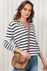 Striped Johnny Collar Long Sleeve Knit Top