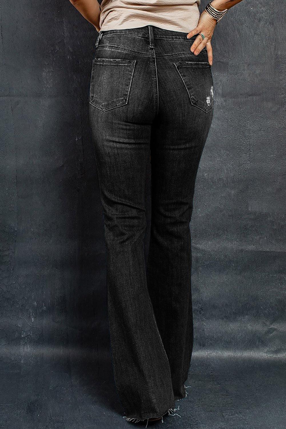 Distressed Raw Hem Flare Jeans - BELLATRENDZ