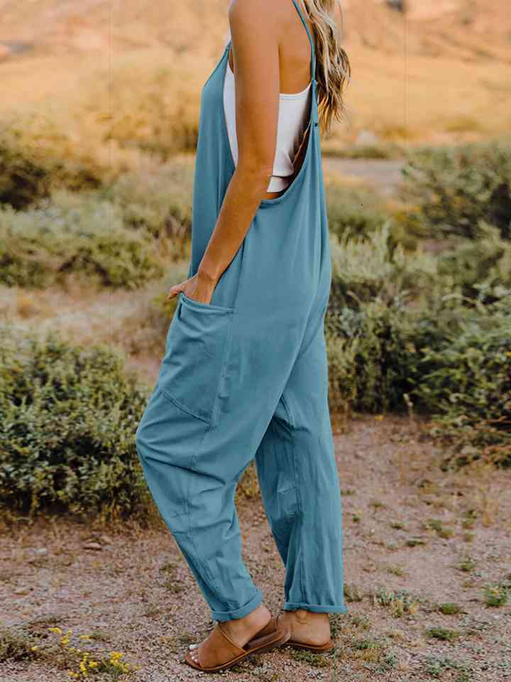 Double Take Full Size V-Neck Sleeveless Jumpsuit with Pockets